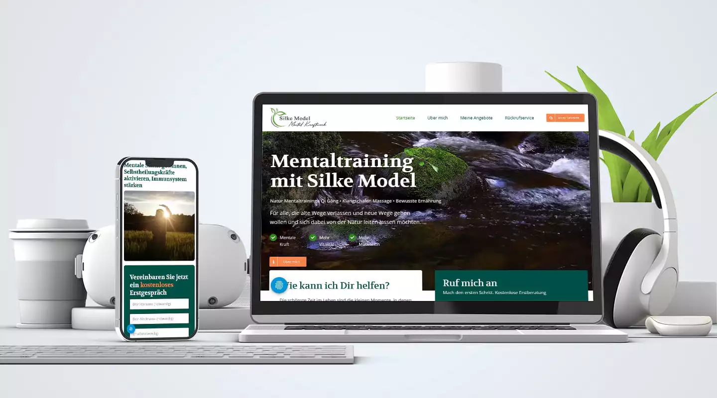 Responsives Webdesign als Screenshots in einem Handy und einem Laptop der Webseite mental-kraftwerk.de